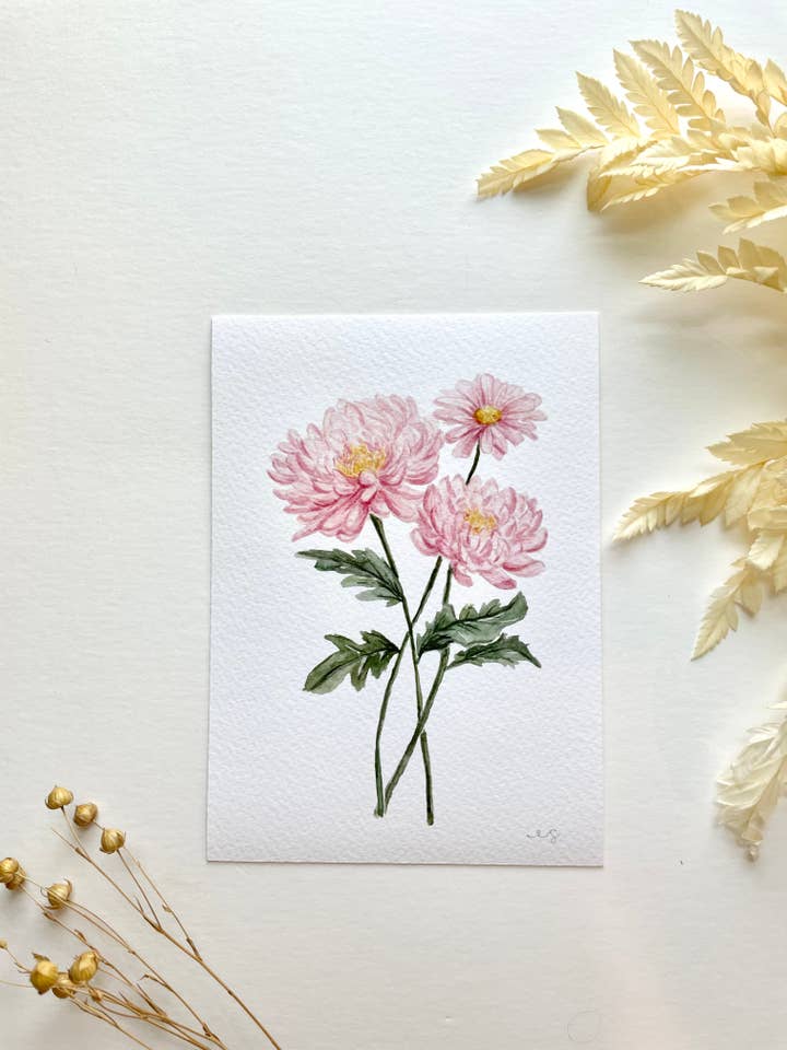 Kunstdruck „Chrysantheme, November-Geburt“ für den Großhandel von Ellen Schaefer Art