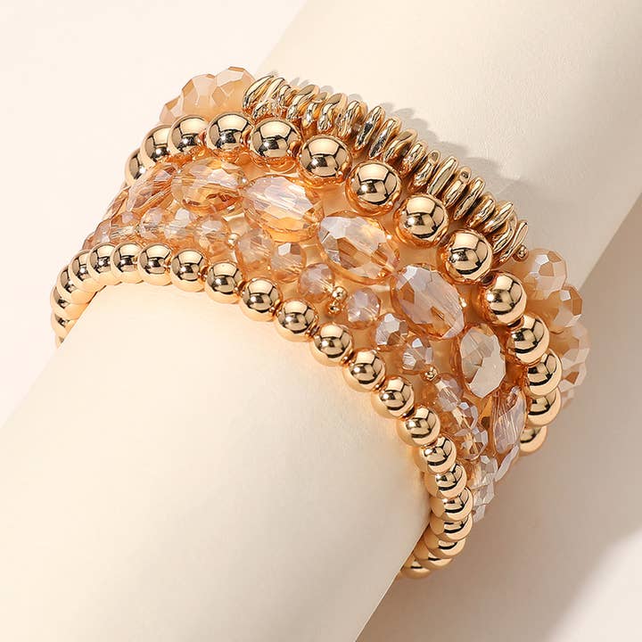 Sensibling Corp. - Venta al por mayor Juegos de joyas - Pulseras elásticas multicapa con cuentas facetadas de bola de metal de 5 piezas2