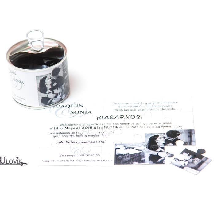 Bröllopsinbjudan Tin Puzzle ”Svartvitt” för wholesale av Ulovik