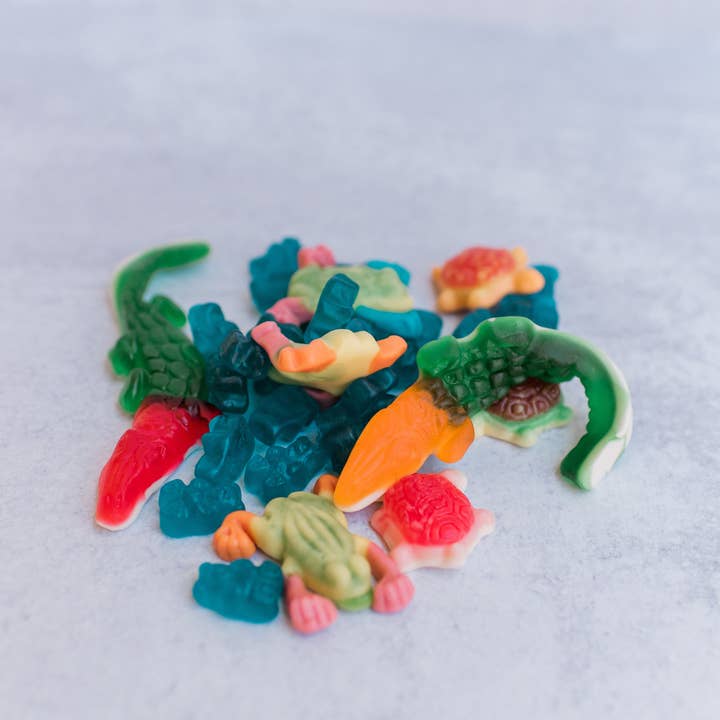 The Honey Den - Wholesale Gummy - The Swamp Mix– Frogs, Gators, Turtles & Blue “Water” gummies5