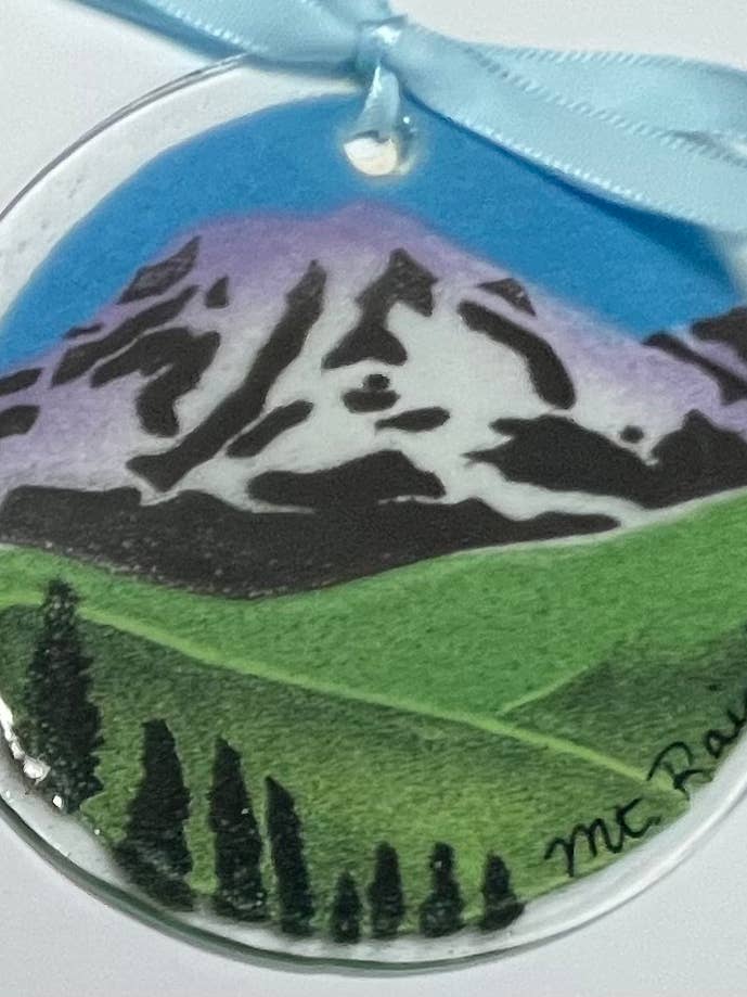 Mt. Rainier Suncatcher/Ornament for wholesale by Folio Art Glass