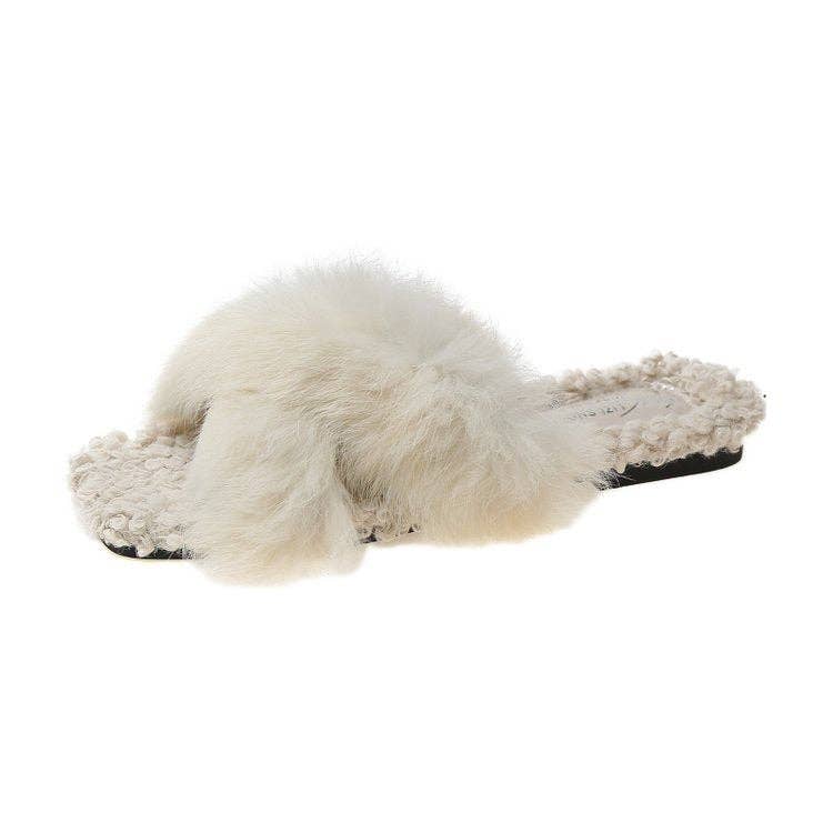 Dipped Shop - Wholesale Slippers - Women's - Simple Open Toe Cross Faux Fur Warm Slippers DP25G4681