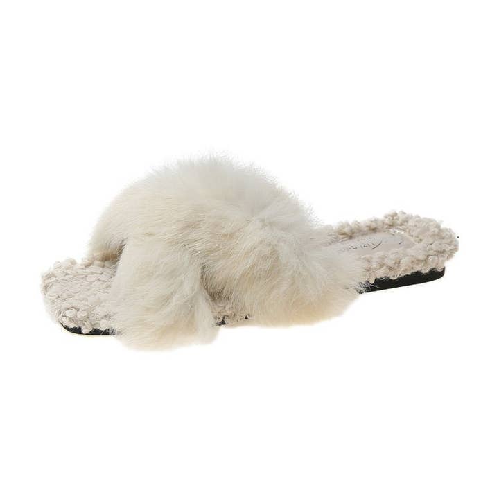 Dipped Shop - Wholesale Slippers - Women's - Simple Open Toe Cross Faux Fur Warm Slippers DP25G4681