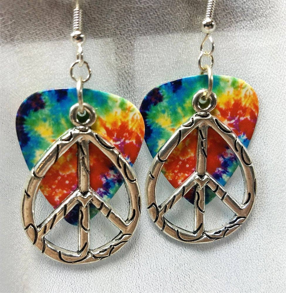 Simply Raevyn - Wholesale Dangle Earrings - Large Oval Peace Sign Charm Guitar Pick Earrings18