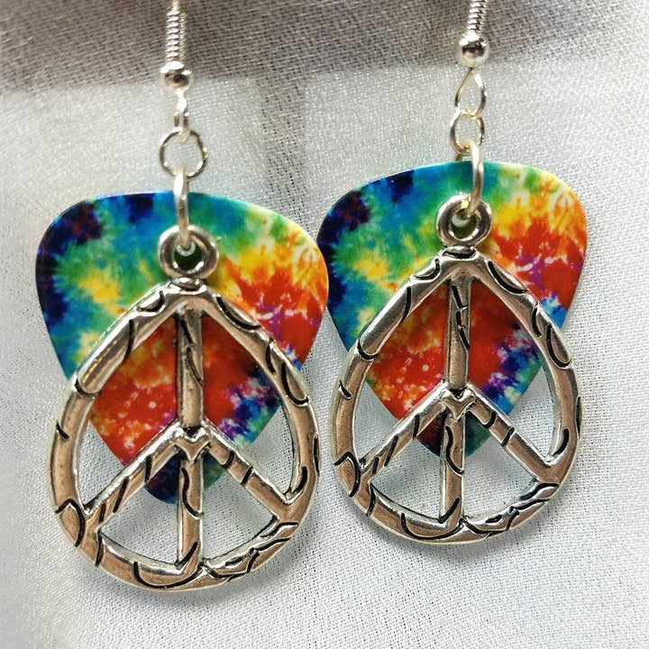 Simply Raevyn - Wholesale Dangle Earrings - Large Oval Peace Sign Charm Guitar Pick Earrings18