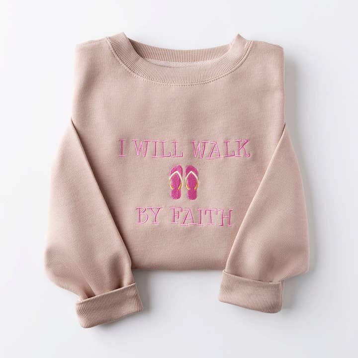Embroidered I Will Walk by Faith Sweatshirt for wholesale by Love in Faith