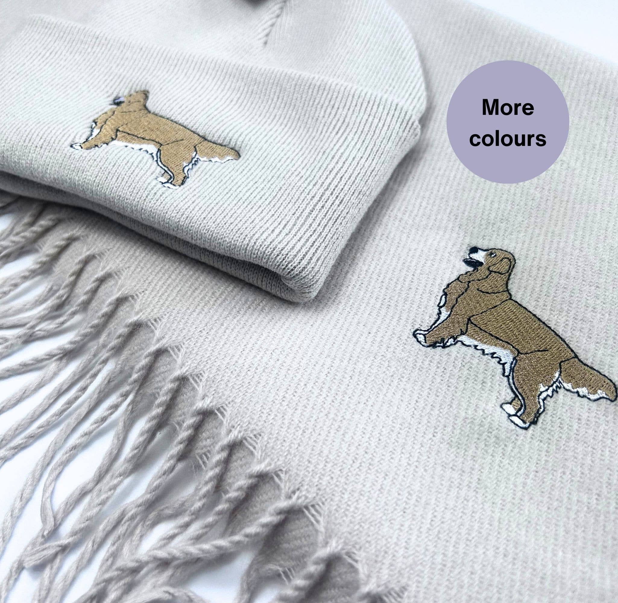 Thread and Needles Co - Wholesale Scarf - Unisex - Embroidered Golden Retriever scarf and hat Set - unisex