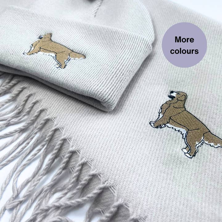 Thread and Needles Co - Wholesale Scarf - Unisex - Embroidered Golden Retriever scarf and hat Set - unisex0