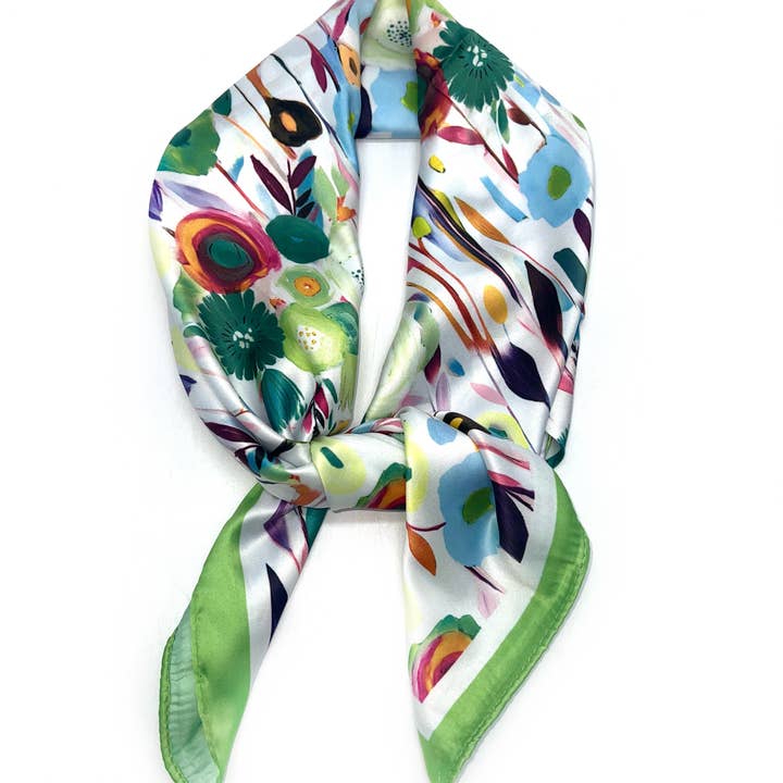 LINETA – Großhandel Schal – Damen – J-131/J-10 kleines quadratisches Halstuch mit buntem kleinen Rosenmuster4