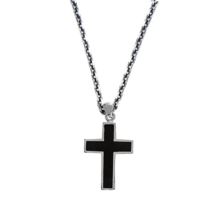 Herrenhalskette Black Onyx Rock Cross aus Silber für den Großhandel von Orus bijoux men