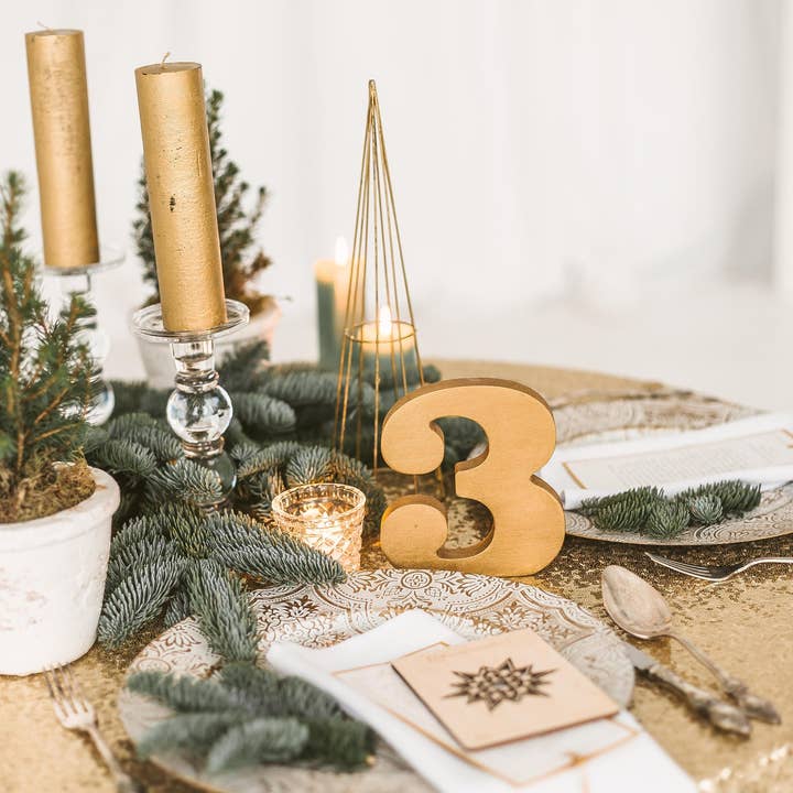 Woodinout - Wholesale Decorative Tabletop Object - Wedding table numbers 7in height, Gold, Glam1