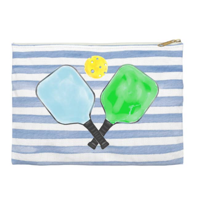 Canvas Pouch - Blue Stripes with Pickleball for wholesale by Peachy Pendants