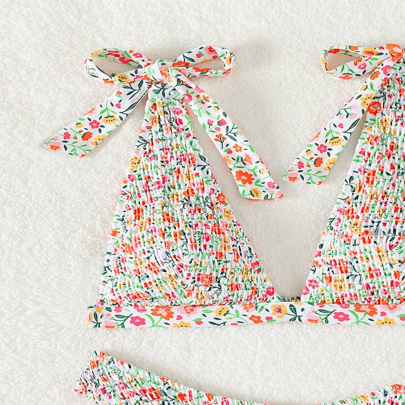 Plunge floral shoulder tie low rise thong bikini set for wholesale on Faire11