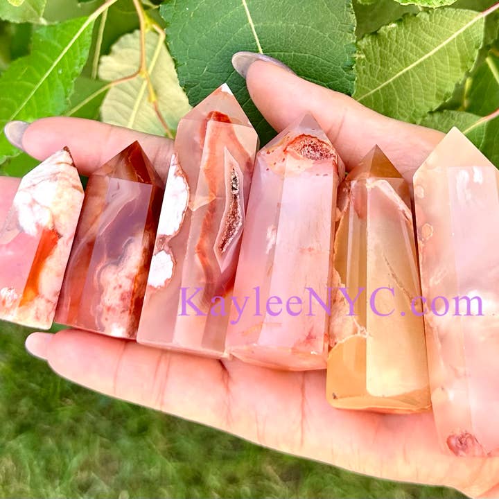 KayleeNYC - Venta al por mayor Piedras/cristales espirituales - Obelisco con forma de flor de cornalina natural, ágata, punta de torre, de 1 libra