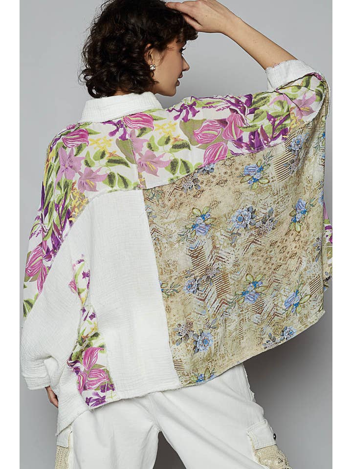 Pol Clothing - Wholesale Button Down Shirt - Women's - 3/4 sleeve roomy fit floral printed shirt top22