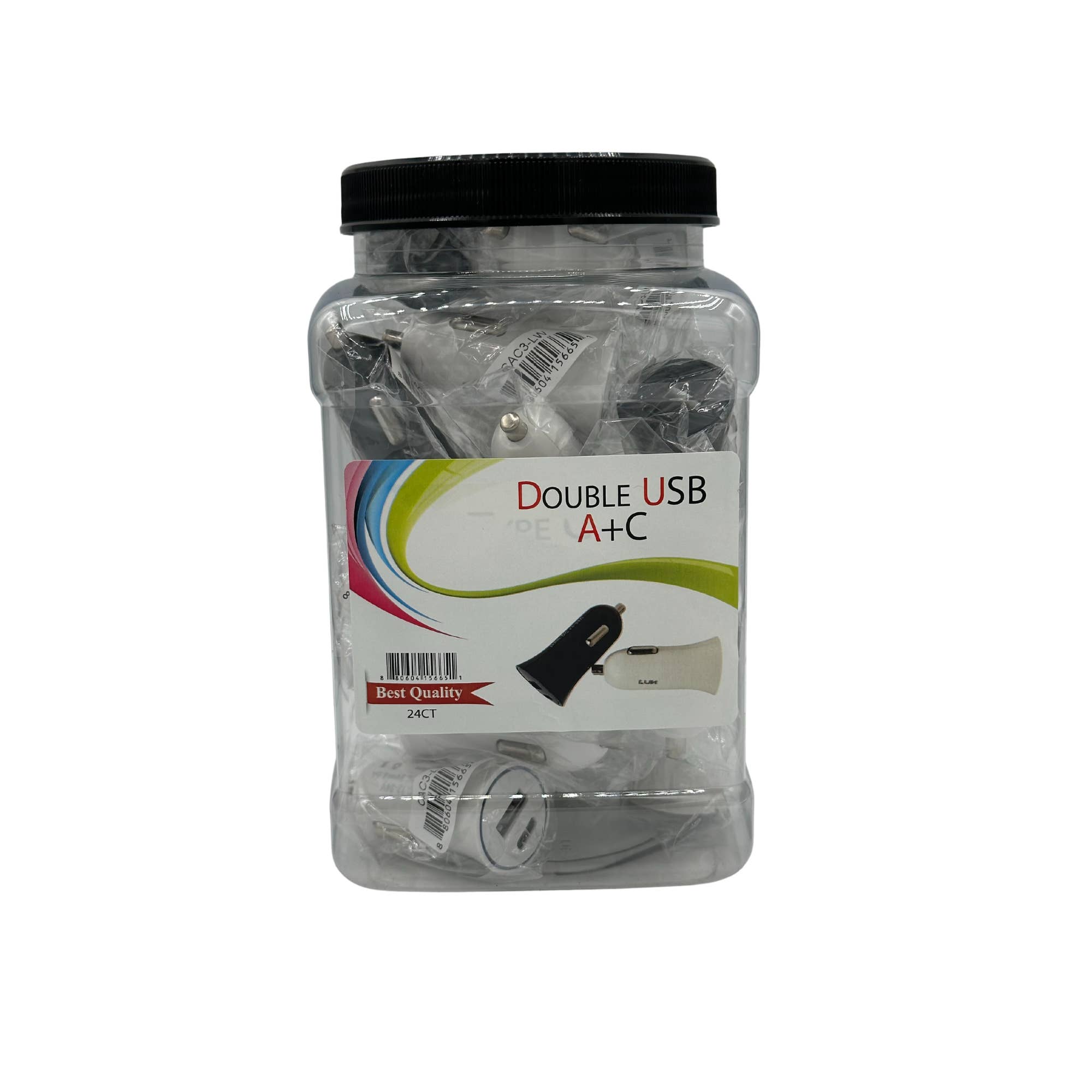 K & S WHOLESALE INC - Wholesale Portable charger - Car Double USB A+C Adapter Jar Charger Display 24CT