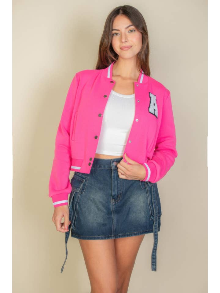CC Wholesale Clothing - Wholesale Varsity/Baseball Jacket - Women's - Ezwear Letter Patched Crop Varsity Jacket3