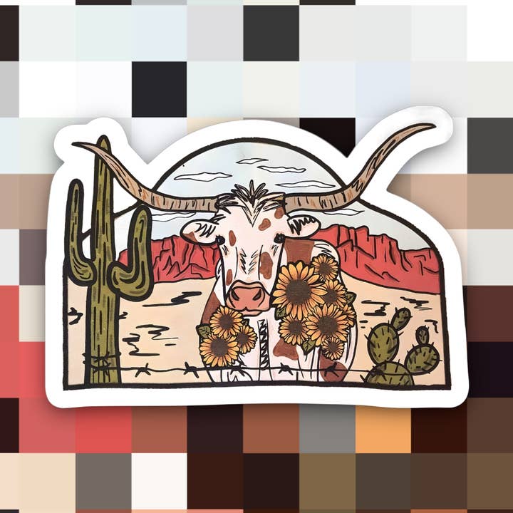 Cow Sunflower Sticker for wholesale by Ace the Pitmatian Co