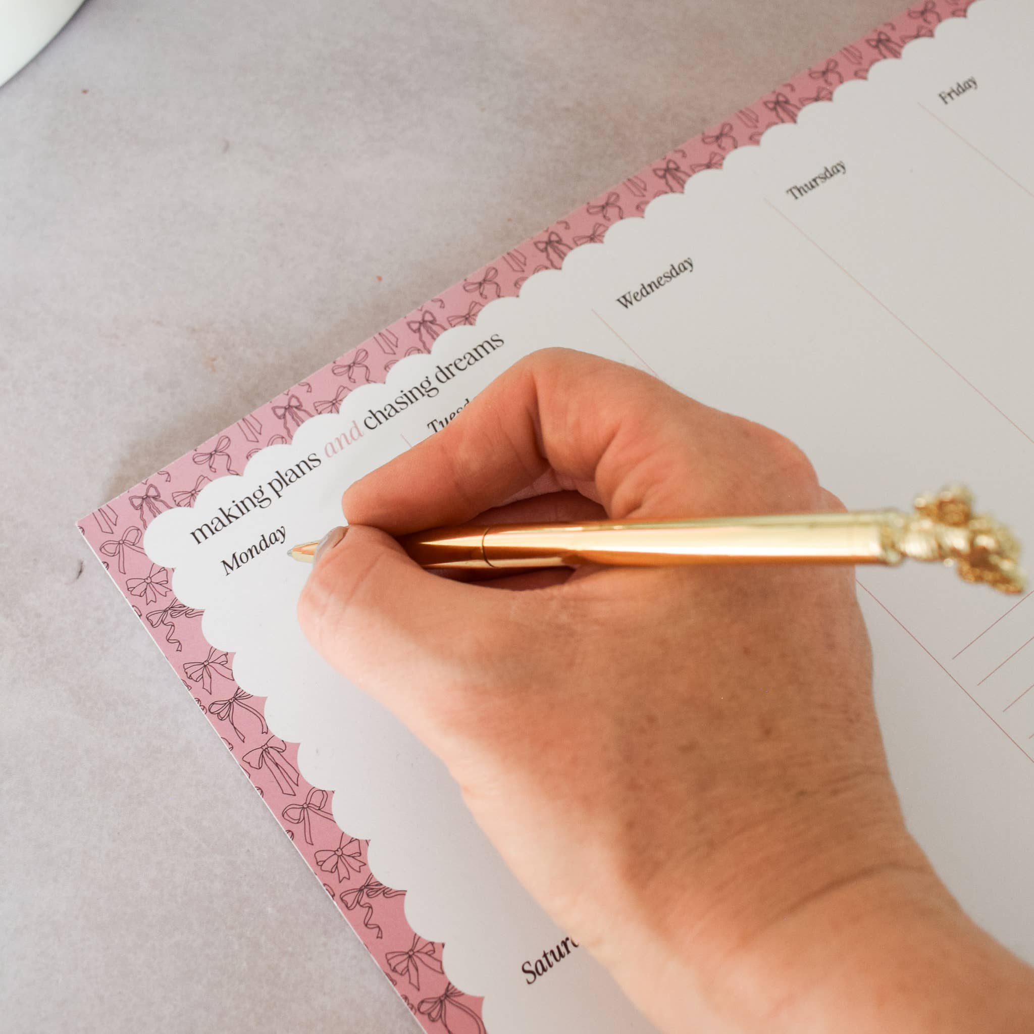 Jennifer Tune - Wholesale Notepad - Pink A4 Weekly Planner Pad with Bows Design4