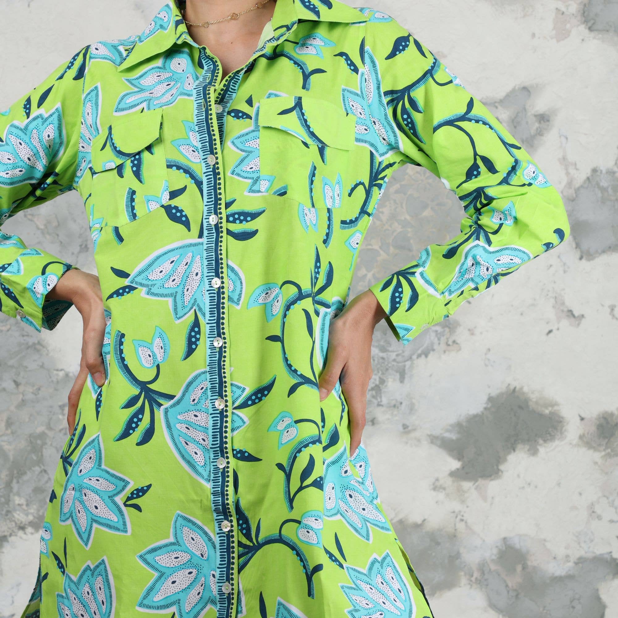 Avani Del Amour – Vestido - Mulher por atacado – Vestido camisa de manga longa com estampa floral 405611