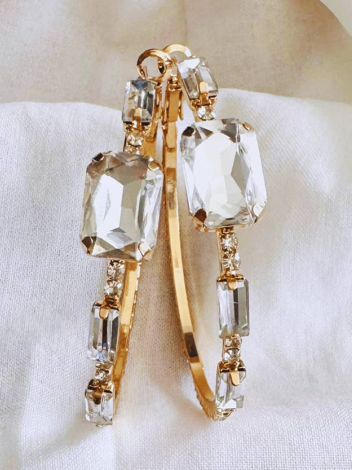 Zirconia Crystal Studded Gold Big Hoop Earring-W for wholesale by Swaary