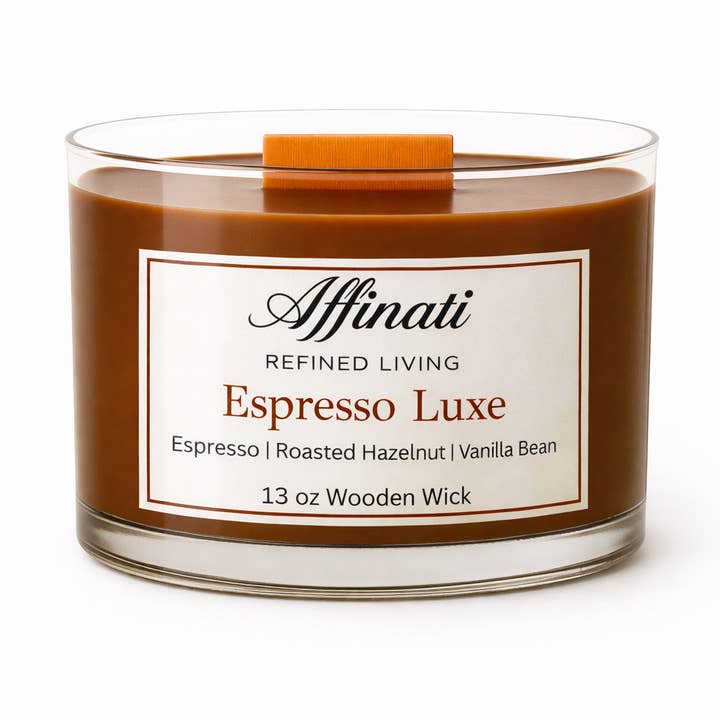 Candela con Stoppino in Legno Espresso Luxe – Lusso 13 oz Miscela di Soia | Affinati per la vendita all'ingrosso da parte di Affinati