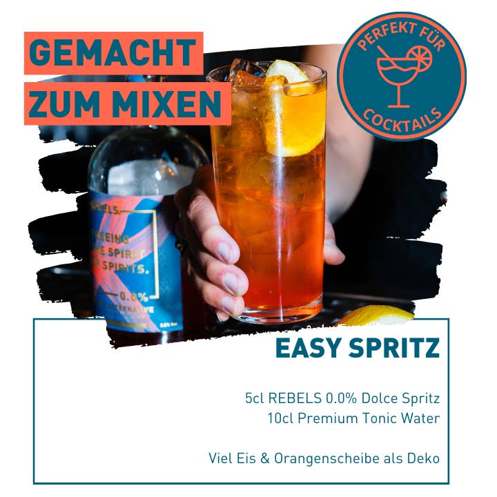 REBELS 0.0% - Wholesale Non-Alcoholic Aperitif/Mocktail - DOLCE SPRITZ/alcohol-free Aperol/Spritz/0.0%