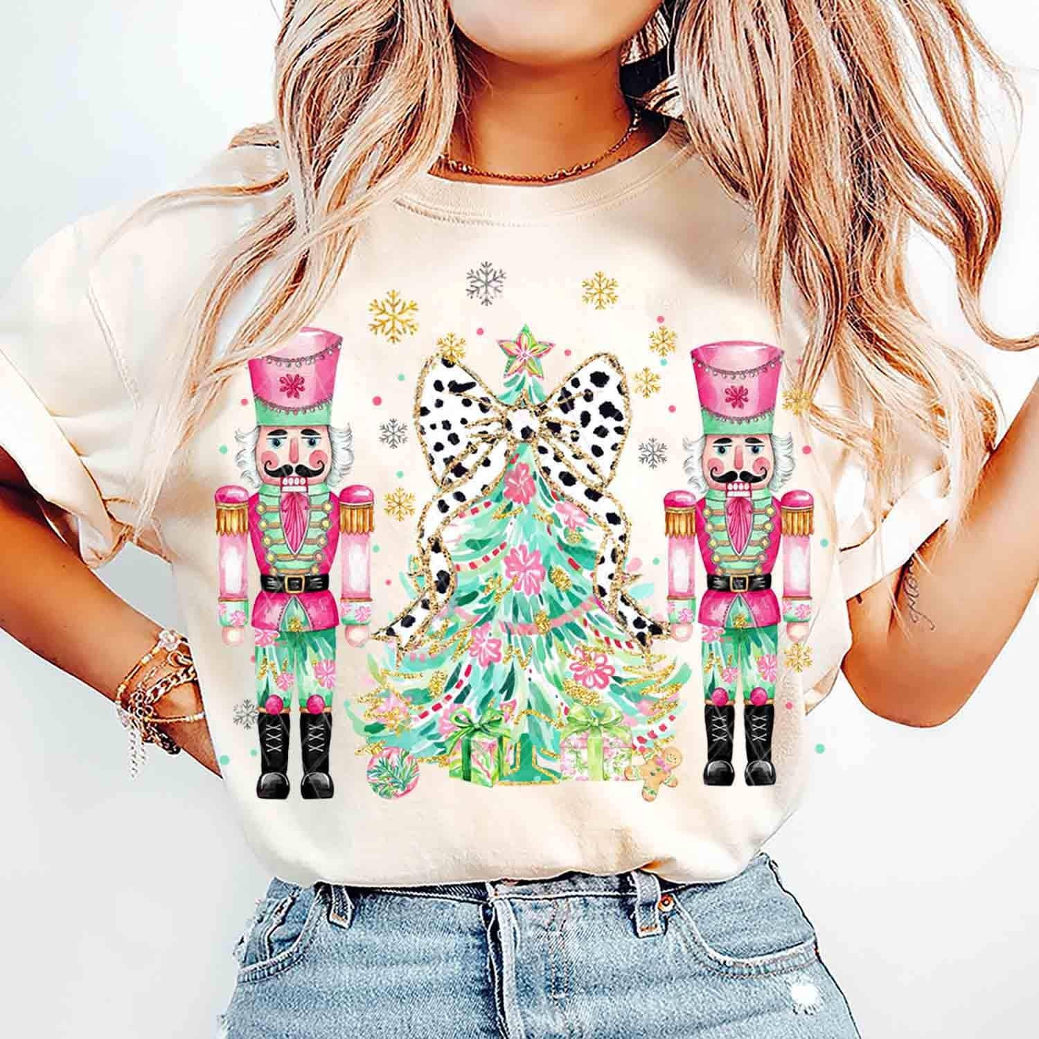 NVC Ecommerce LLC - Wholesale T-Shirt (Graphic) - Women's - Coquette Colorful Xmas Tree Tee, Nutcracker Sweater