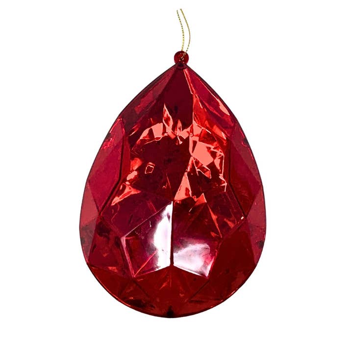 Plastic Rain Drop Diamond Ornament - Red 4x2.4x6" for wholesale by David Christopher's Collection