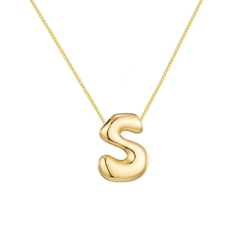 AMORINO SRL - Wholesale Pendant/Charm Necklace - LARGE BUBBLE INITIAL NECKLACE - JN24512B89GOLD16