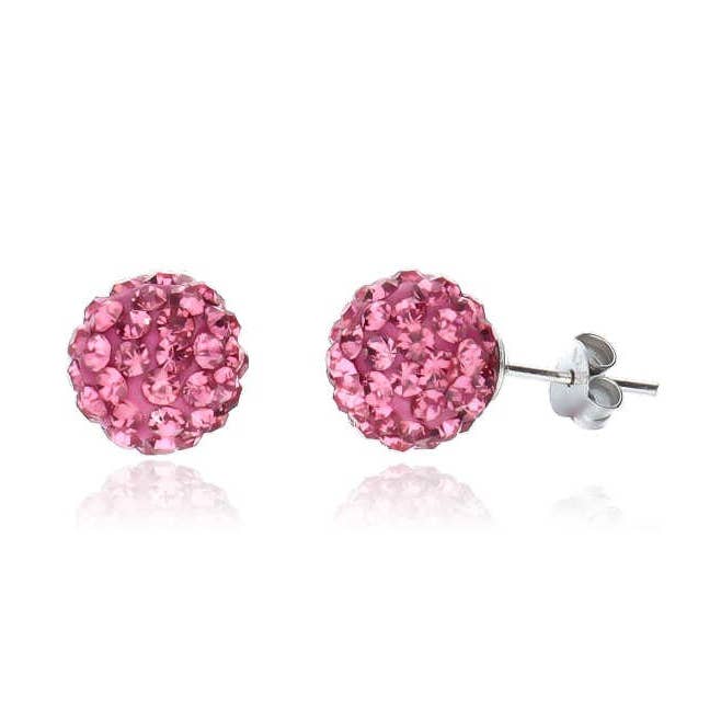 Sterling sølv øreringe Pink Shamballa for engroshandel hos Las Joyas de Amanda