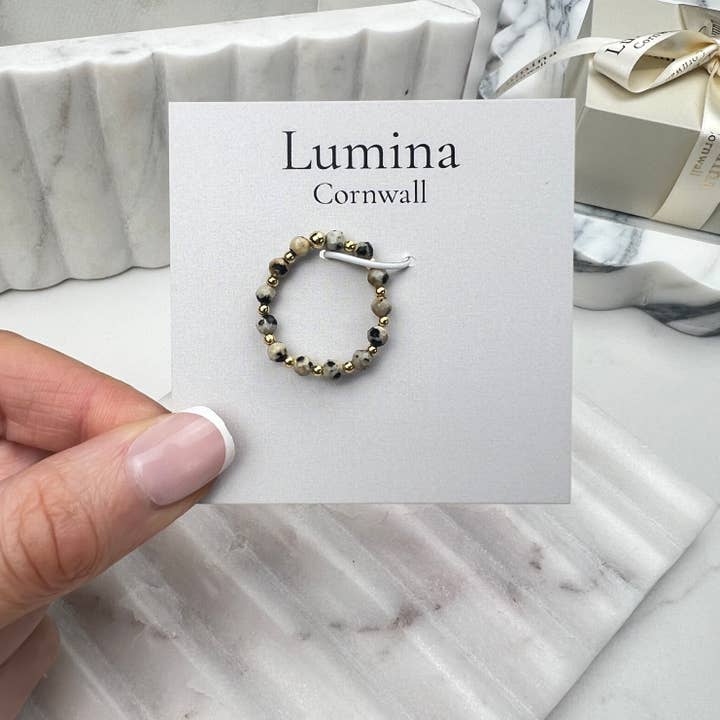 Dalmatian Jasper Stretch Ring - Gold for wholesale by Lumina Cornwall