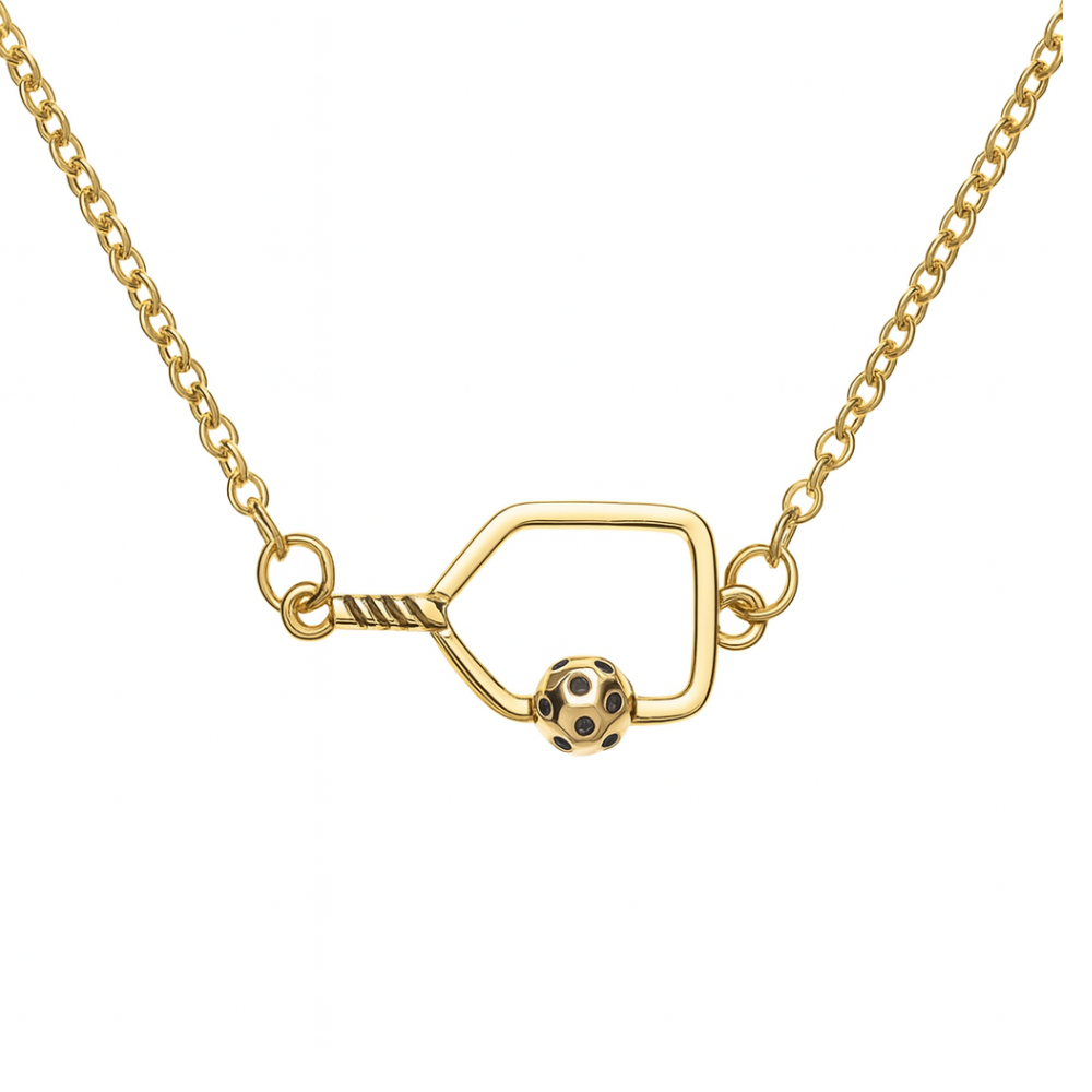 Born to Rally - Wholesale Halskettinghanger - Gouden ketting met pickleball paddle connector0