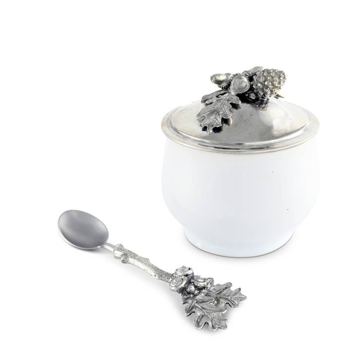 Acorn Oak Leaf Sugar Bowl and Spoon for wholesale by Vagabond House