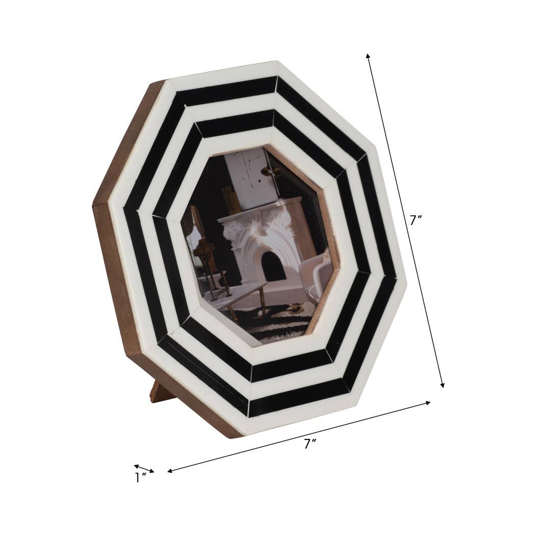 Sagebrook Home - Wholesale Picture Frame - Photo Frame-Black/White Resin Lines Octagon, 4x4 in.3