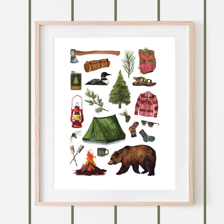 Impresión de Arte en Acuarela de Camping para venta al por mayor de Broken Paddle Studio