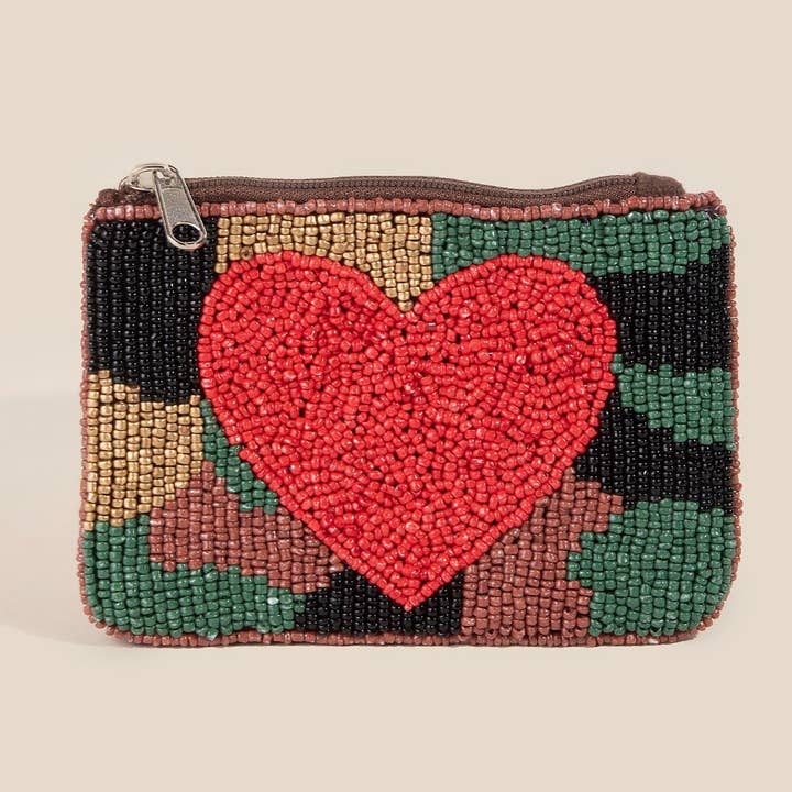 Seed Beaded Camo And Heart Coin Purse for wholesale by Anarchy Street