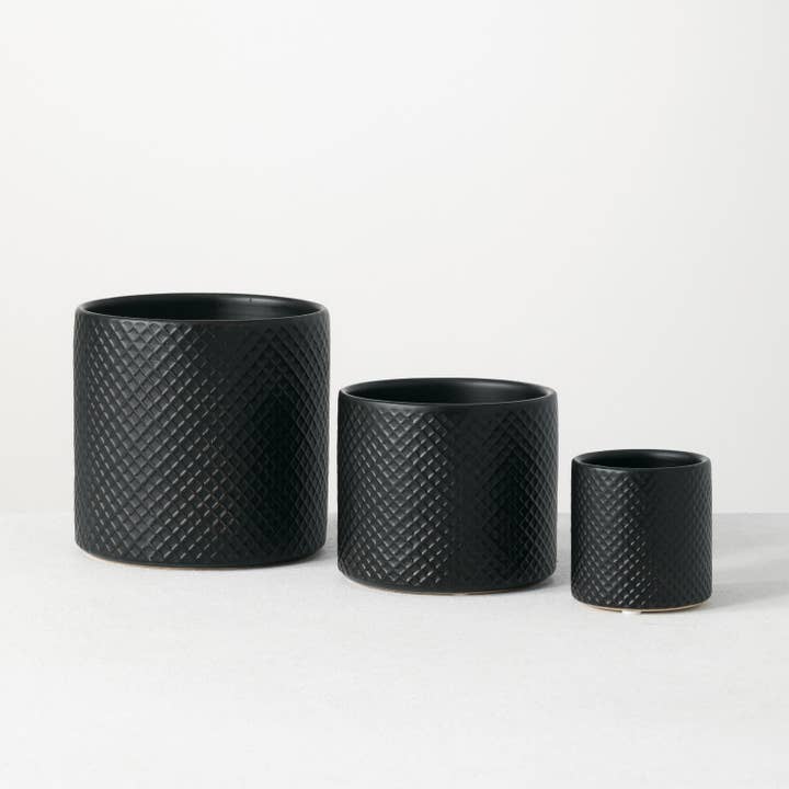 Sullivans Home Decor - Wholesale Plant Pot - Black Textured Pot Set Of 3