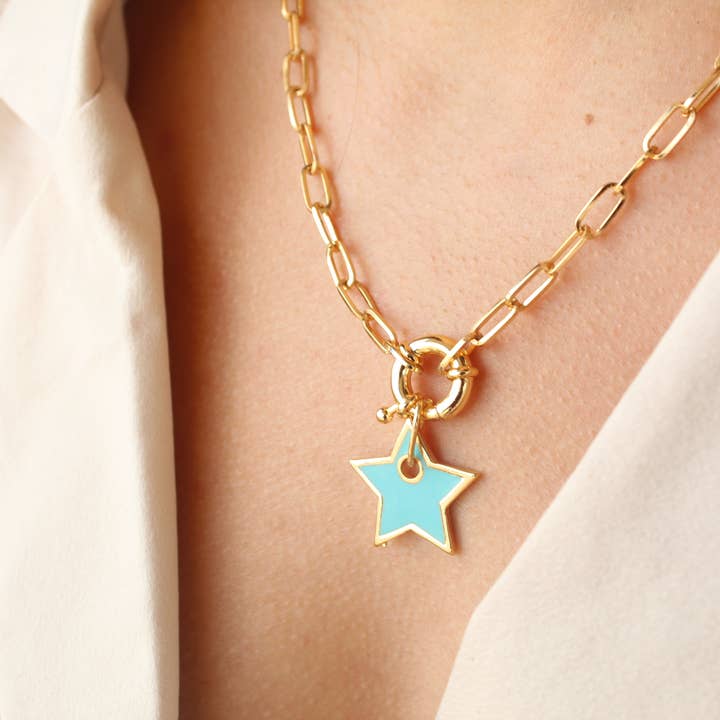 Creating Journey – wholesale Hänge-/berlockhalsband – Stjärna Halsband Guld, Klämma Kedja, Present till henne, Dainty En