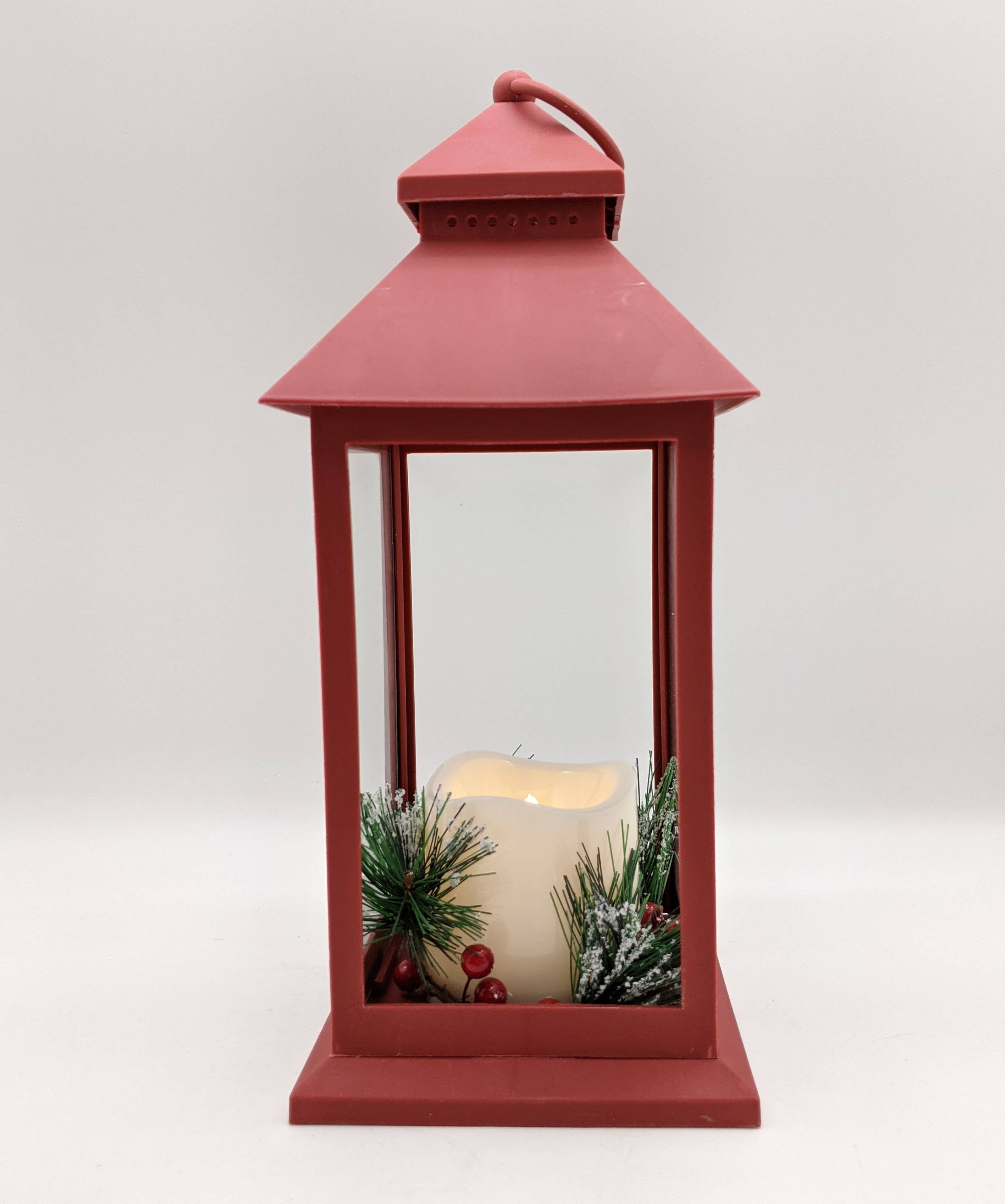 Green Pastures Wholesale - Wholesale Lantern - Christmas Red Lantern w/LED Candle2
