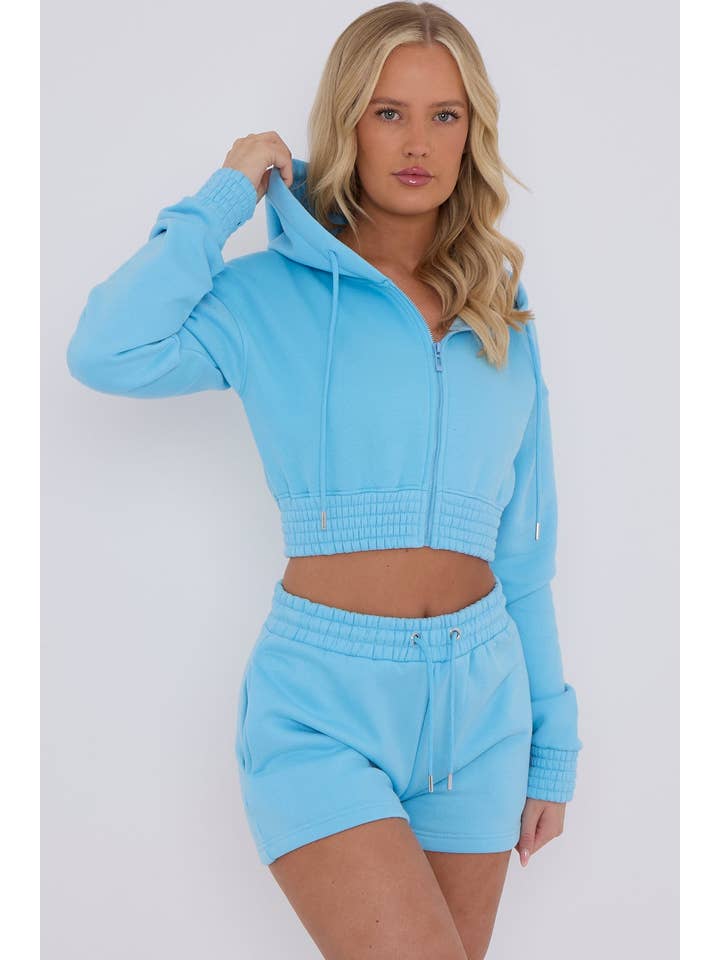Stylewise Direct – wholesale Lounge set – Women's – Cropped Zip Up Hoodie & Shorts Fleece Co-ord2