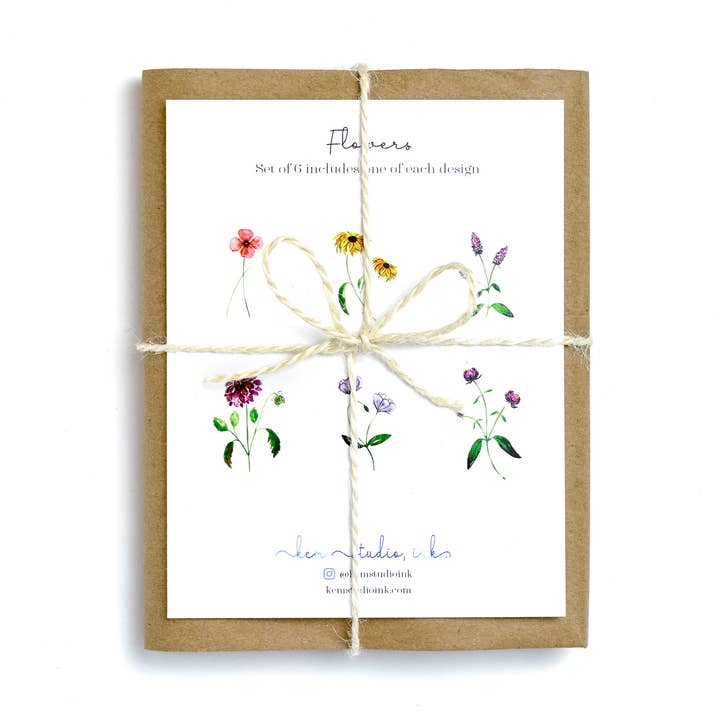 Ensemble de 6 cartes de fleurs pour la vente par KCM Studio INK