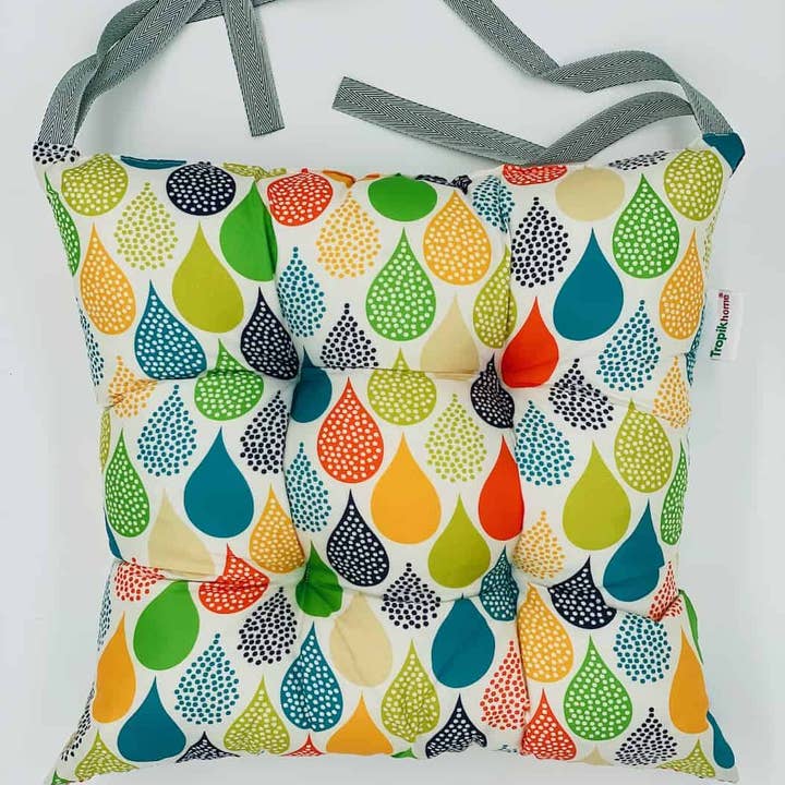 TROPIK HOME – Almofada de cadeira por atacado – Gotas coloridas da água, almofada de assento funky do coxim da cadeira com laço