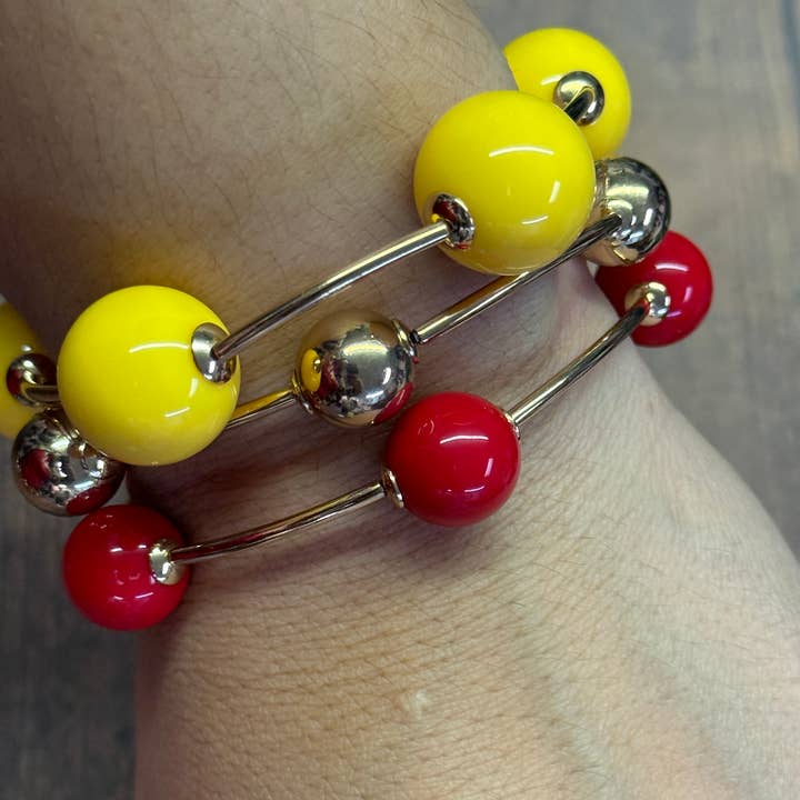 KC Chiefs Chunky Bead Bracelet Stack (Set of 3) for wholesale by Paco Designs