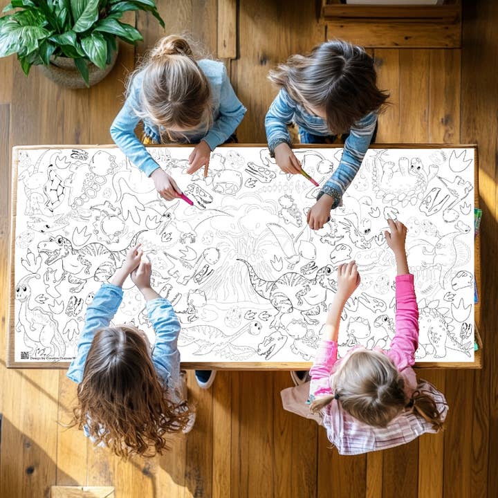 Creative Crayons Workshop – Großhandel Tischdecke zum Ausmalen – Kind & Baby – Tischdecke zum Ausmalen mit Dinosauriern | Paper Dino Party Decor