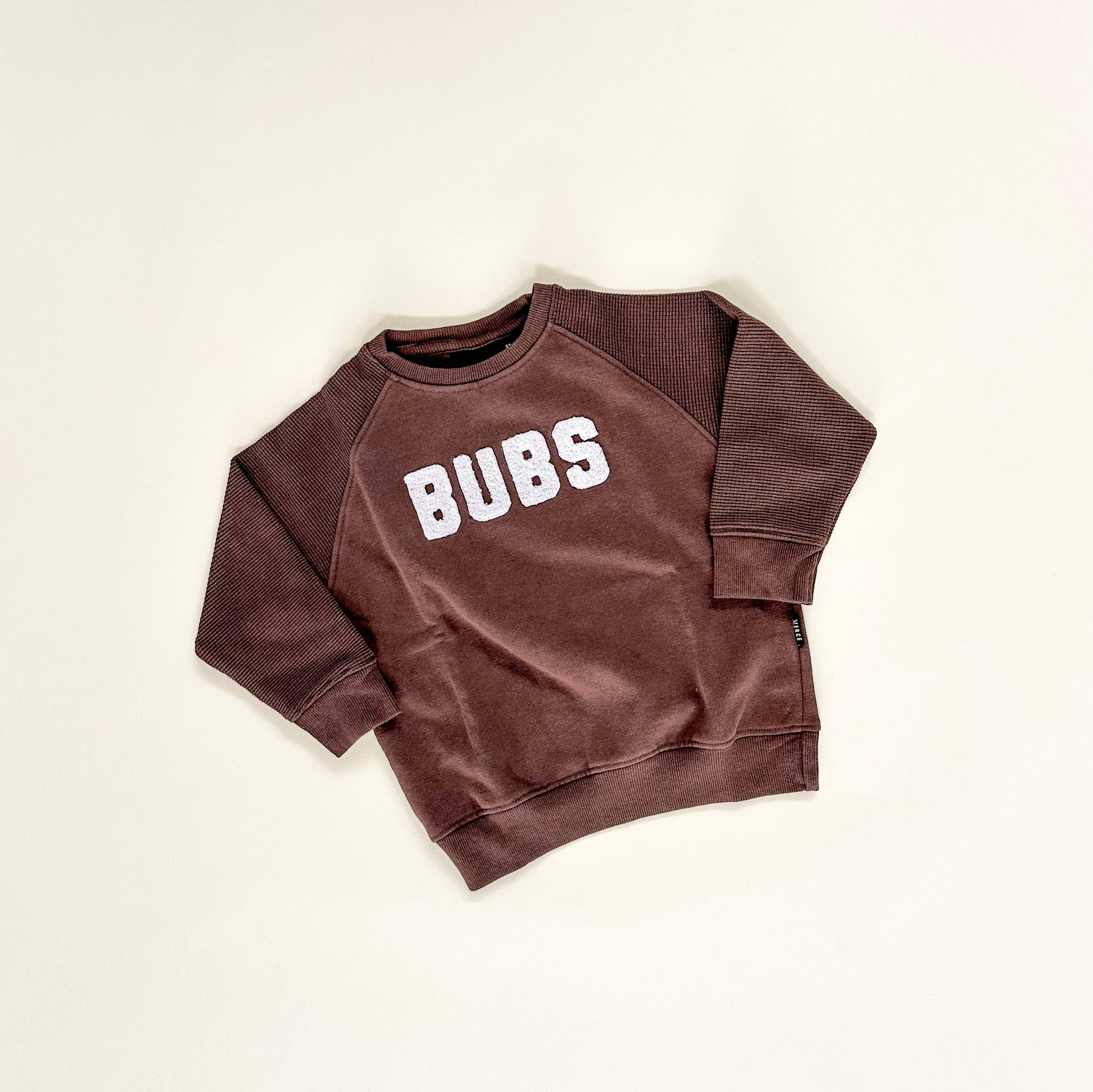 Bubs Chenille Child Waffle Sleeve Crewneck - Faded Mocha for wholesale on Faire0