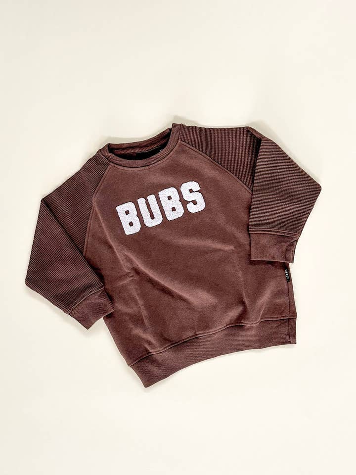 Bubs Chenille Child Waffle Sleeve Crewneck - Faded Mocha for wholesale on Faire