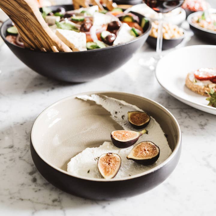 GHARYAN Stoneware & Olive Wood Tableware | Ships from USA - Wholesale Salad Plate - Handmade Stoneware Pasta/Salad Plate | Edan 7.9"6