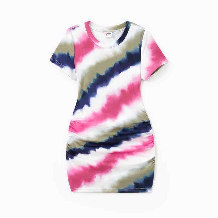 Multi color Family Matching Tie-Dye Diagonal Striped Tee or Dress for wholesale on Faire2