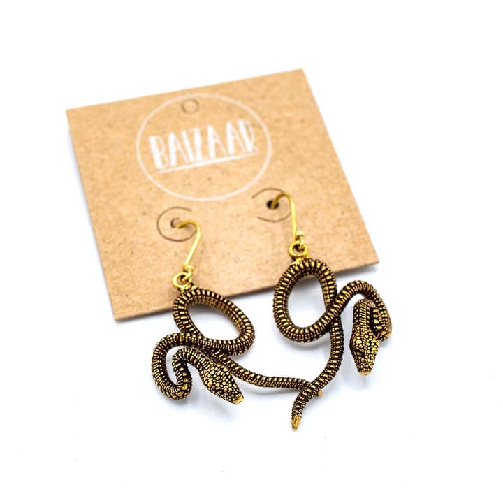 Brass Curled Snake Earrings for wholesale by Baizaar